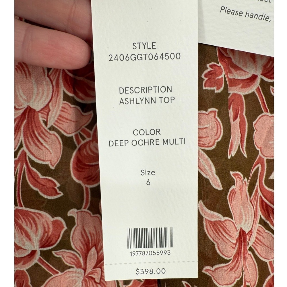NWOT Veronica Beard Ashlynn Silk Floral Blouse Top Deep Ochre Multi Size 6 - Picture 4 of 16